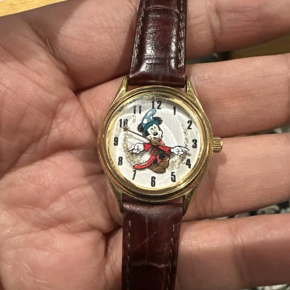 Working VTG Disney‎ Time Works Mickey Mouse Sorcerer Fantasia Watch Quartz 26mm